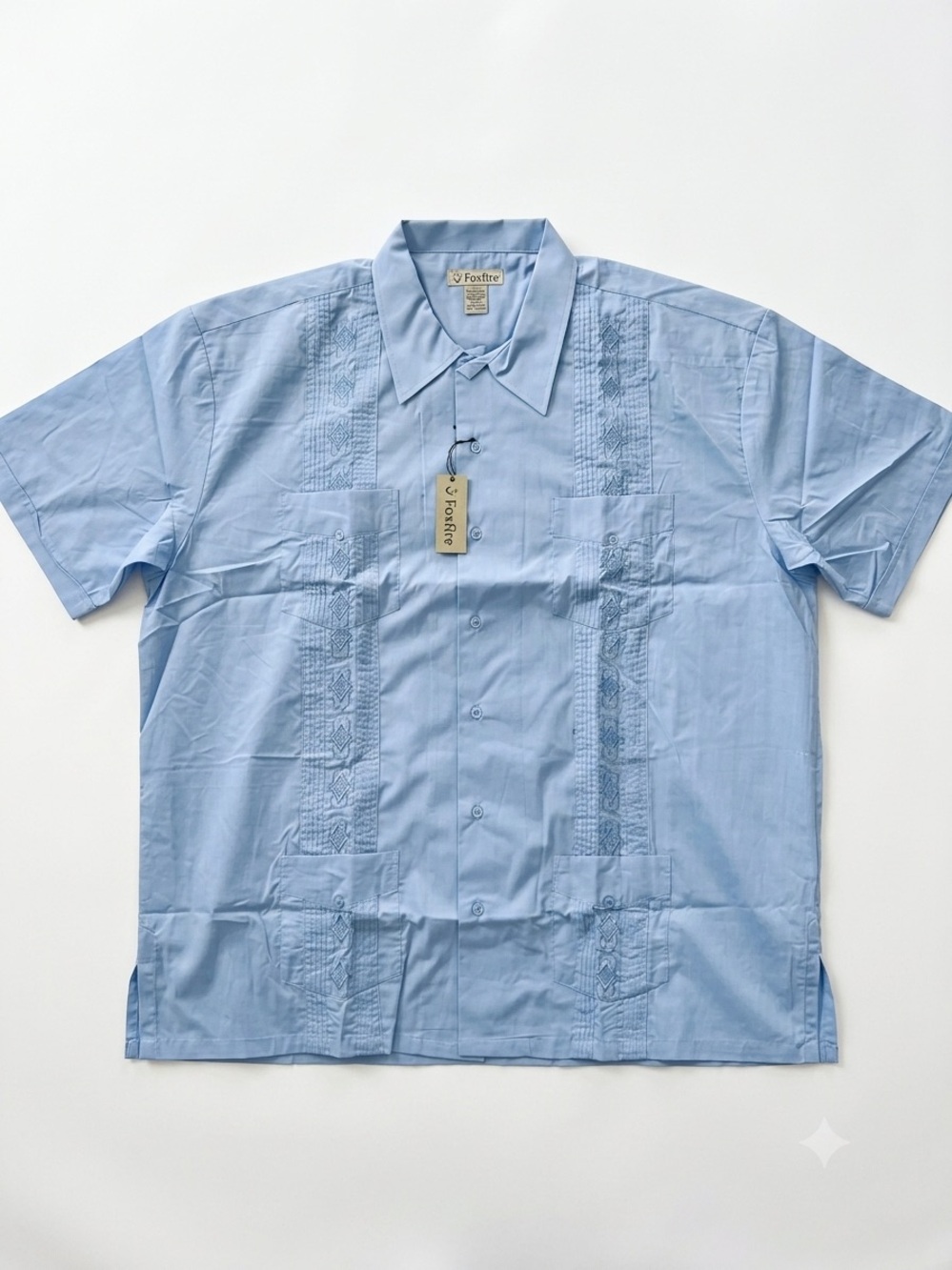 Foxfire Light Blue Short-Sleeve Guayabera Shirt